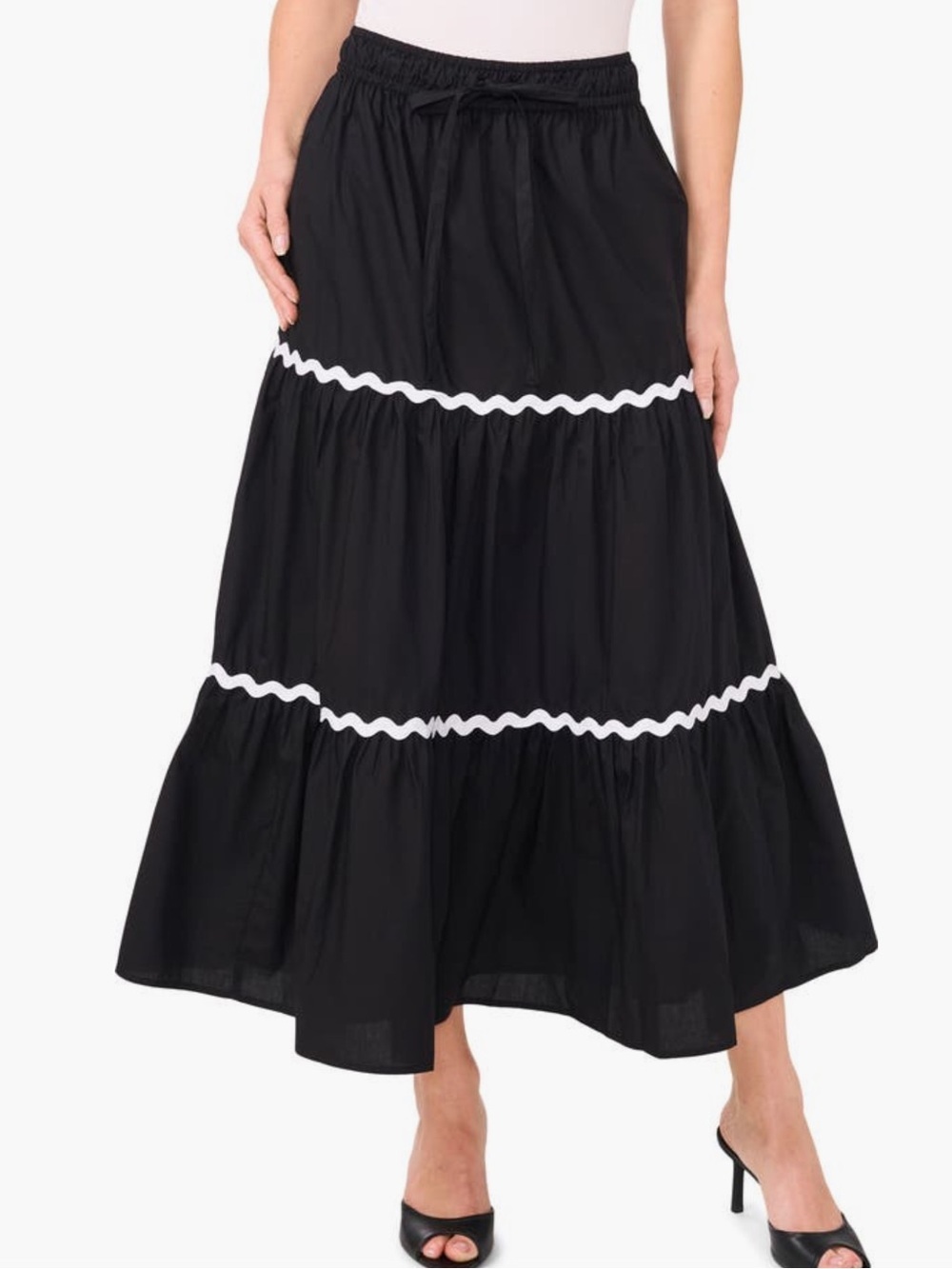 CeCe Cotton Tiered Maxi Skirt Set Large Matching Tank Drawstring Pockets - Picture 4 of 9